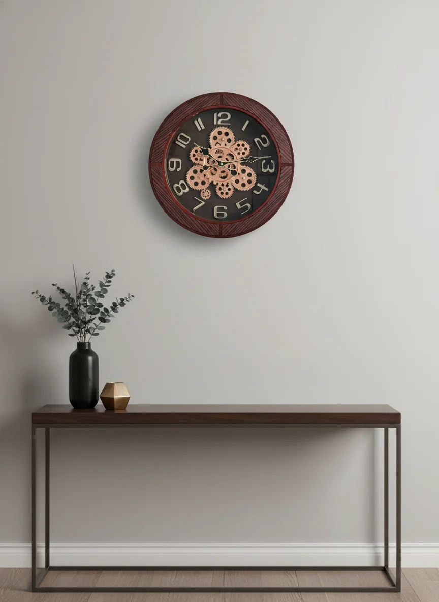 elegant g4 Steampunk Industrial Wall Clock with Exposed Gears and Dark Wood Grain Frame - elegant - Wall Clock - ["Steampunk", "Industrial Decor", "Analog Clock" - Image 6