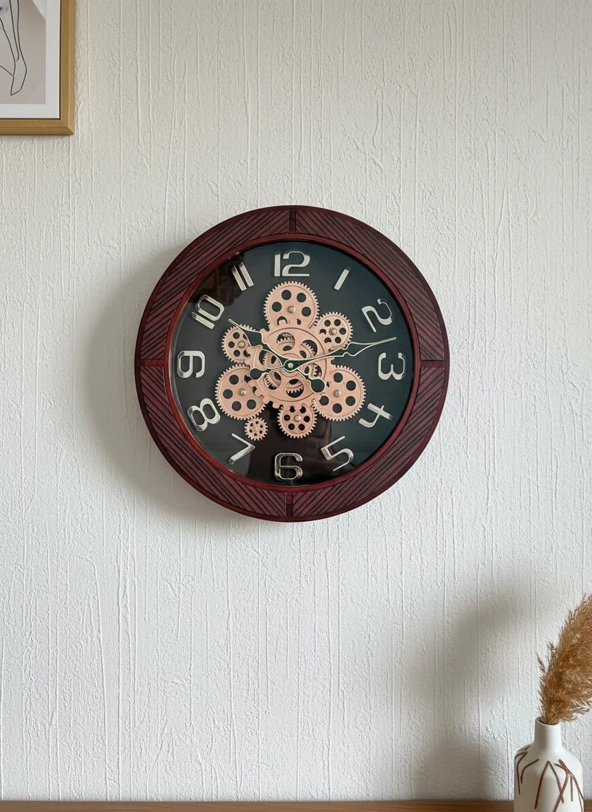 elegant g4 Steampunk Industrial Wall Clock with Exposed Gears and Dark Wood Grain Frame - elegant - Wall Clock - ["Steampunk", "Industrial Decor", "Analog Clock" - Image 7