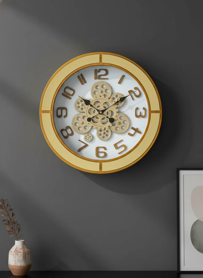 Elegant g4 Wall Clock with Visible Gears, Gold Accents & Wood Grain Finish - elegant - Wall Clock - ["Modern Industrial", "Home Decor", "Visible Gears" - Image 6