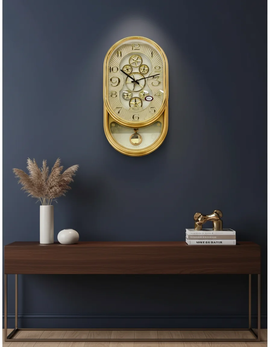 Real RG03 Elegant Gold-Tone Wall Clock with Exposed Gears and Pendulum - Real - Wall Clock  - ["Elegant Style", "Home Decor", "Analog Pendulum Clock" - Image 6