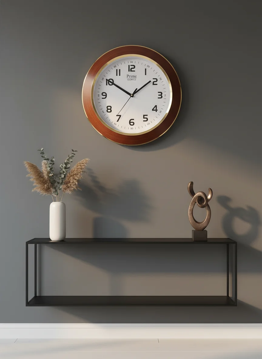 Prime 1158 Analog Wall Clock with Wood Grain & Gold Trim - prime - Wall Clock  - ["Classic Style", "Home Decor", "Analog Display" - Image 6