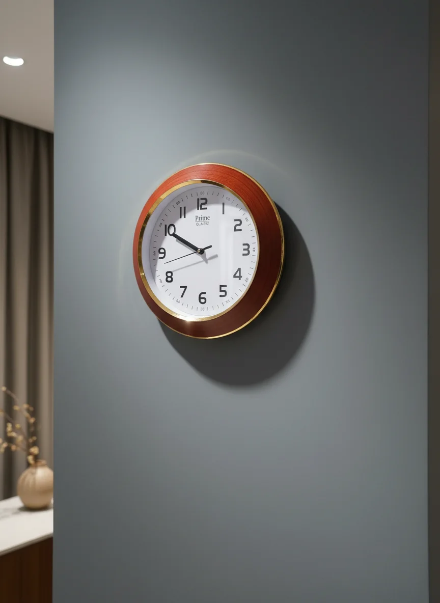 Prime 1158 Analog Wall Clock with Wood Grain & Gold Trim - prime - Wall Clock  - ["Classic Style", "Home Decor", "Analog Display" - Image 7