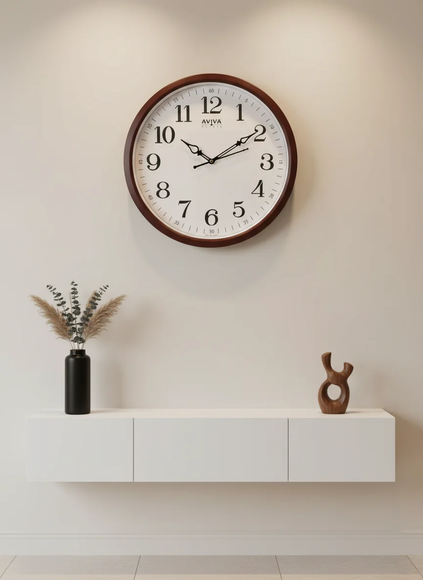 Aviva 040 Classic Round Wall Clock with Quartz Movement, Matte Brown Frame - Aviva - Wall Clock - ["Classic Style", "Home Decor", "Analog Display" - Image 9
