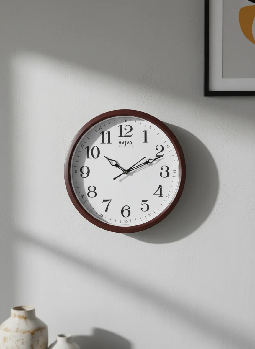 Aviva 040 Classic Round Wall Clock with Quartz Movement, Matte Brown Frame - Aviva - Wall Clock - ["Classic Style", "Home Decor", "Analog Display" - Image 8