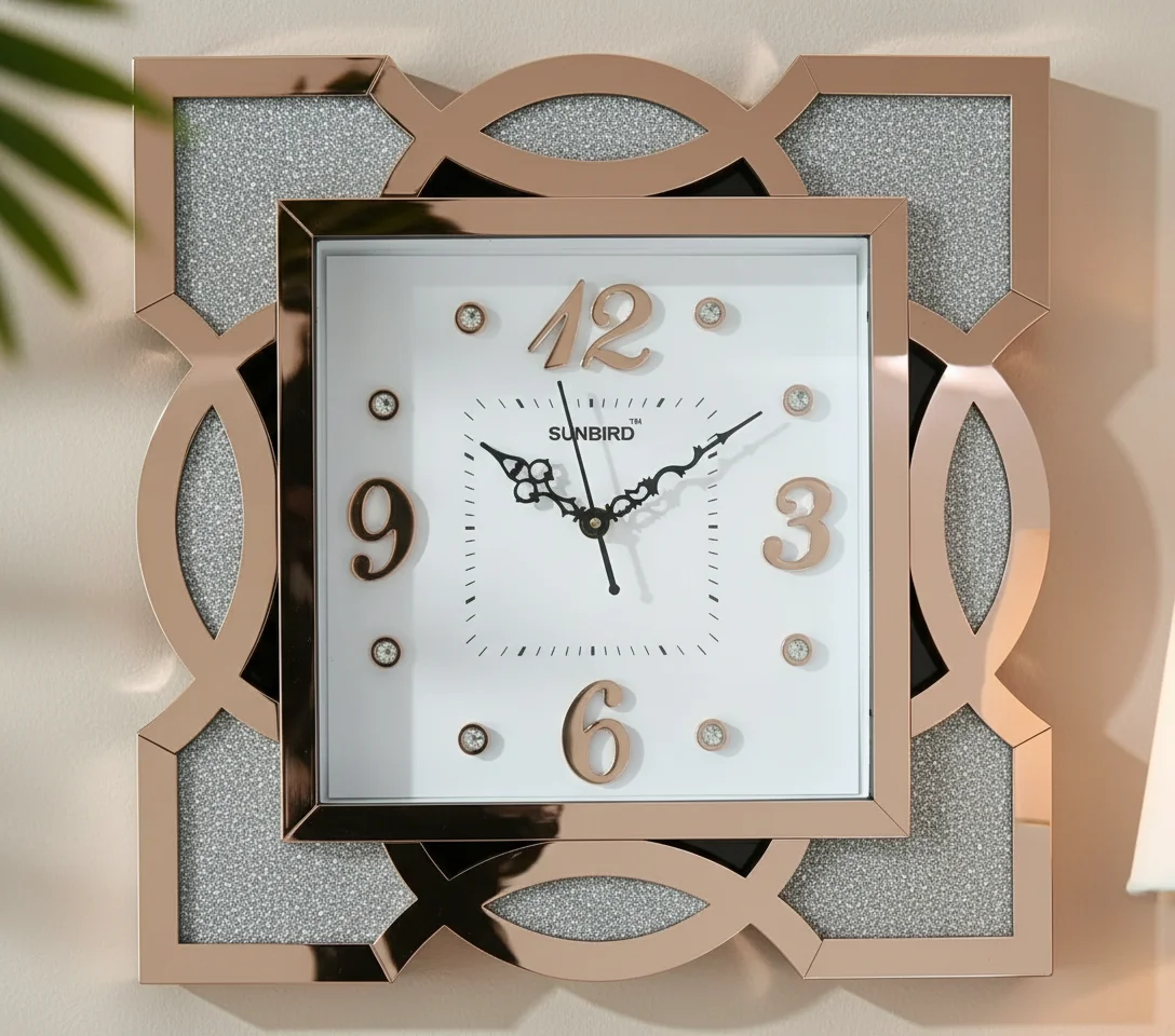 Sunbird 712 Rose Gold & Glitter Square Decorative Wall Clock