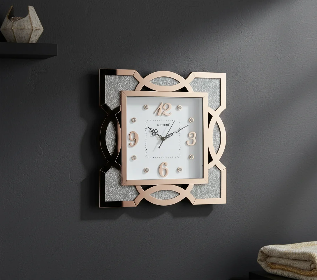 Sunbird 712 Rose Gold & Glitter Square Decorative Wall Clock - Sunbird - Wall Clock  - ["Modern Glam", "Home Decor", "Analog Display" - Image 6
