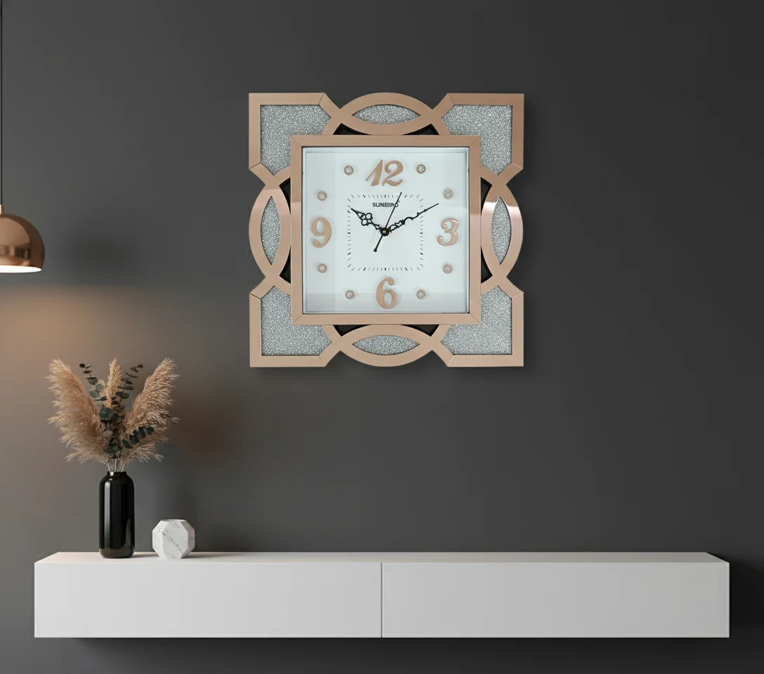 Sunbird 712 Rose Gold & Glitter Square Decorative Wall Clock - Sunbird - Wall Clock  - ["Modern Glam", "Home Decor", "Analog Display" - Image 7