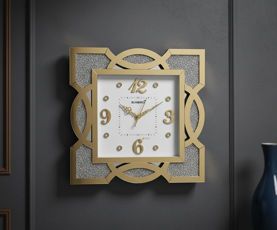 Sunbird 712 Gold Mirrored & Glitter Wall Clock - Modern Decorative Analog Timepiece - Sunbird - Wall Clock  - ["Glamorous Style", "Home Decor", "Analog Display" - Image 8