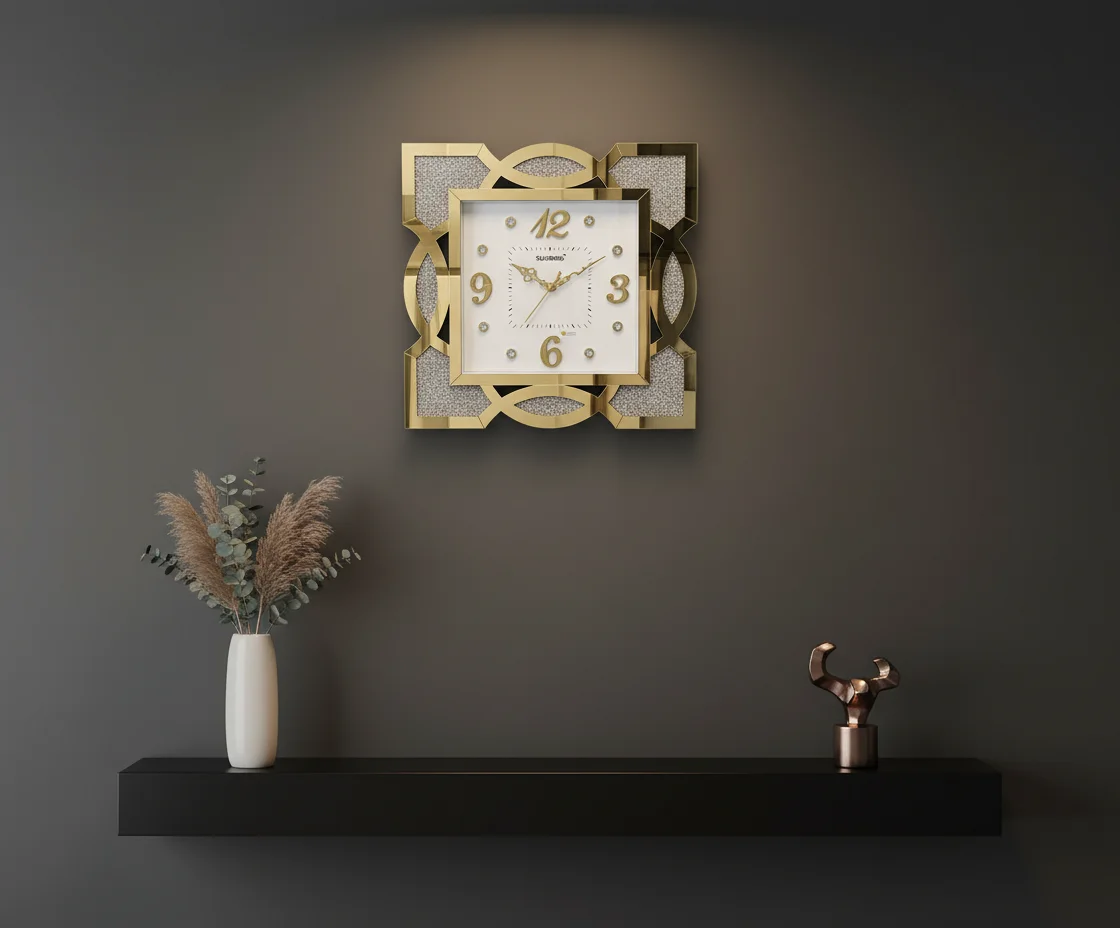 Sunbird 712 Gold Mirrored & Glitter Wall Clock - Modern Decorative Analog Timepiece - Sunbird - Wall Clock  - ["Glamorous Style", "Home Decor", "Analog Display" - Image 9
