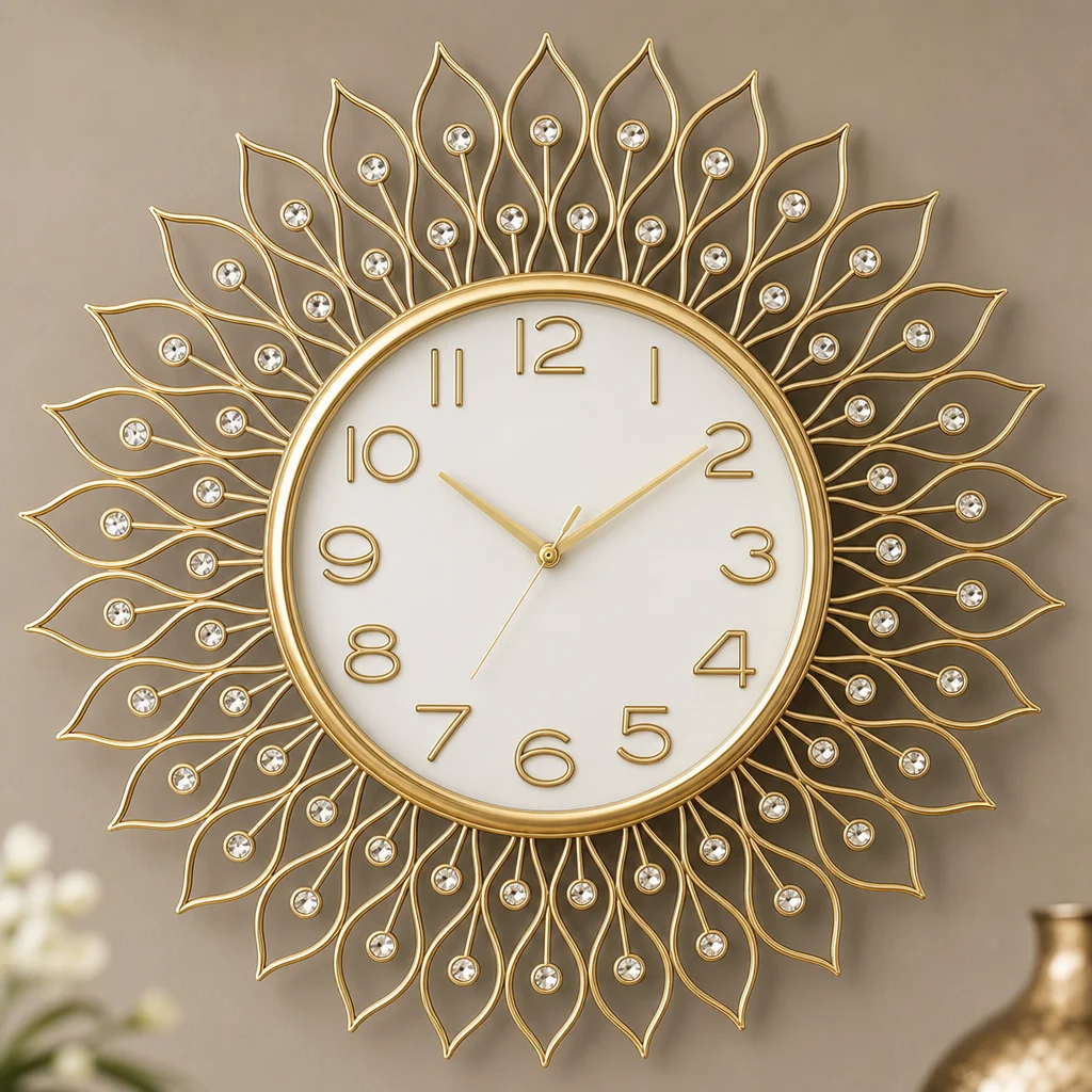 Valex 161 Elegant Gold Wall Clock with Crystal Sunburst Frame