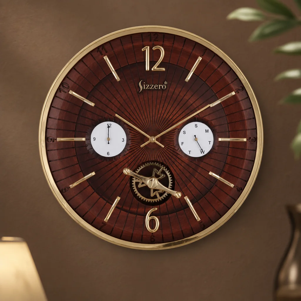 Sizzero 1617-Brown Decorative Wall Clock 16x16 Inch