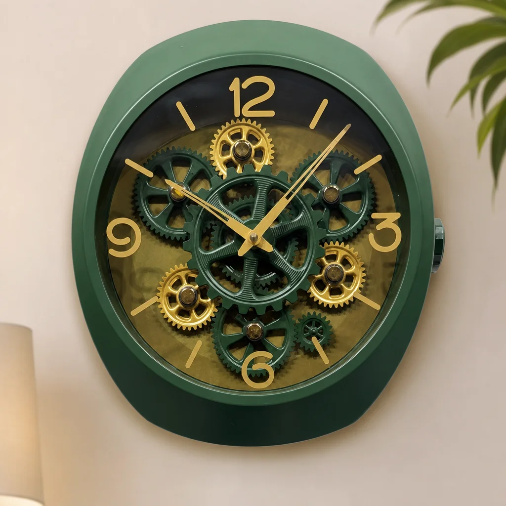 Real RG-06 Black Wall Clock with Exposed Gold Gears - Decor 4