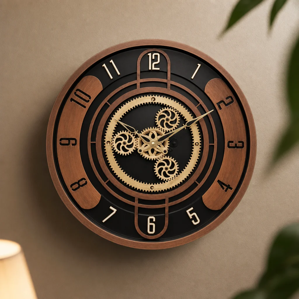 SkyZZer 1818 Steampunk Gear Wall Clock - Dark Bronze & Black
