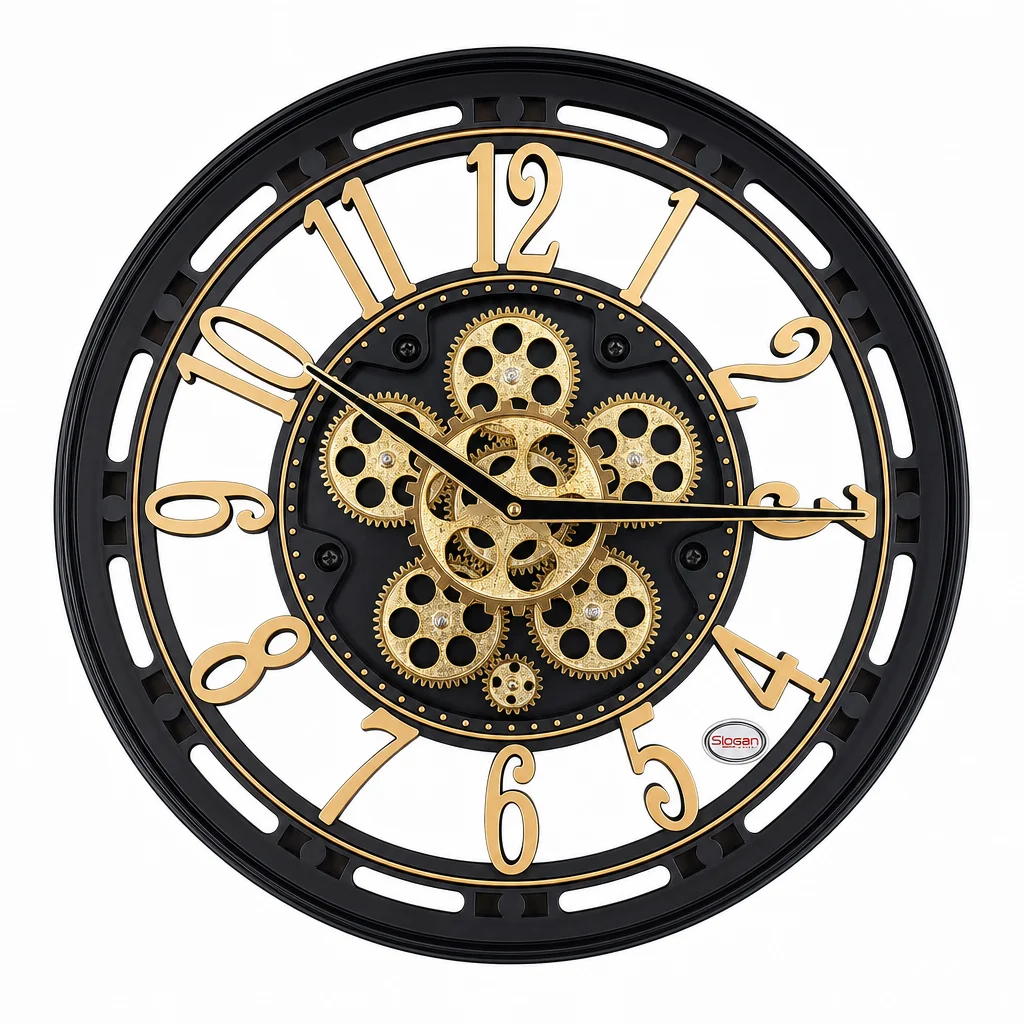 Slogan SQ 07-BLACK Industrial Gear Skeleton Wall Clock