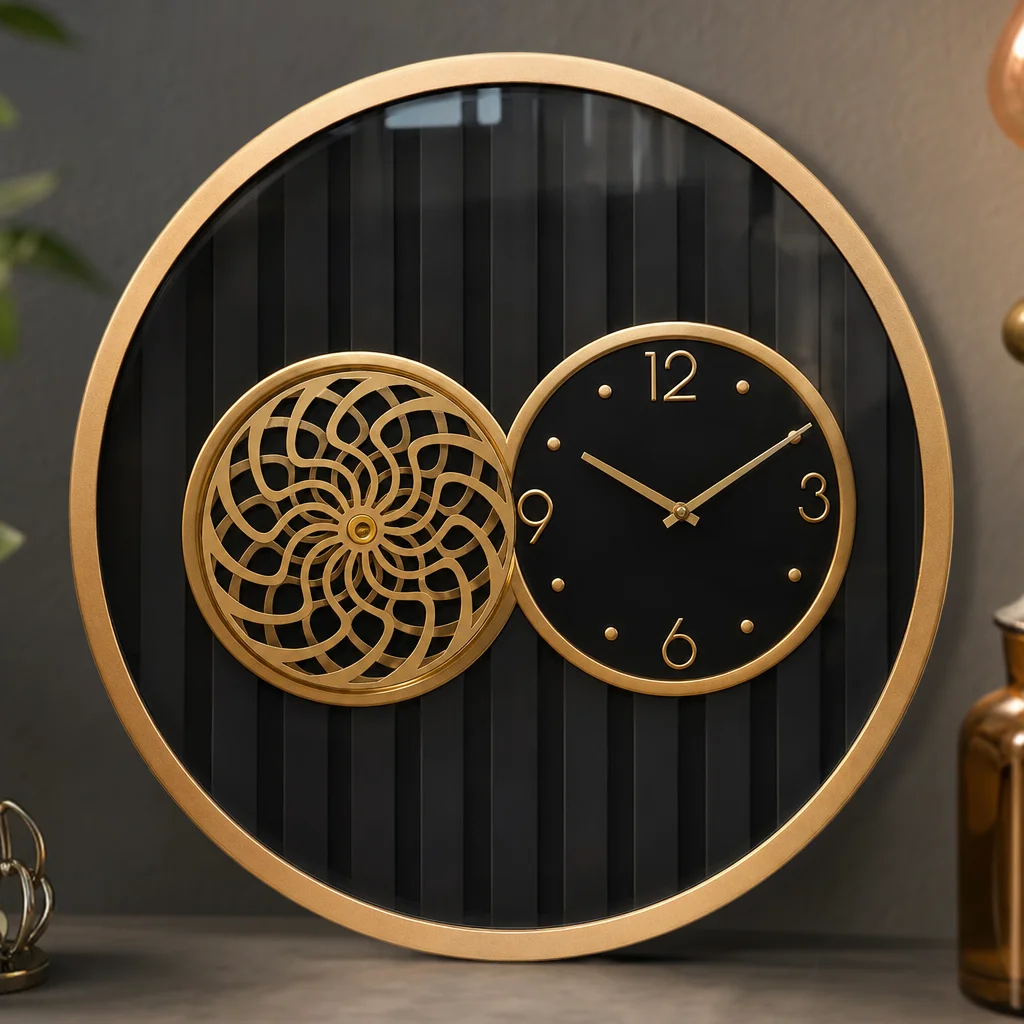SkyZZer 018-GoldandBlack Modern Gold & Black Wall Clock