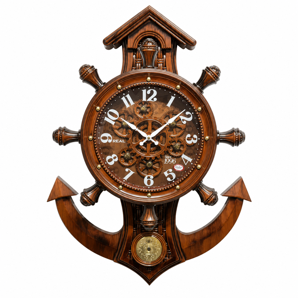 Real RG04 Nautical Ship's Wheel Wall Clock with Anchor