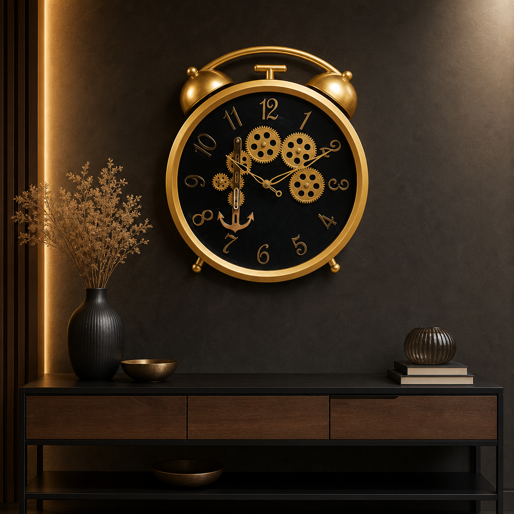 Milan h255 Gold Steampunk Wall Clock with Visible Gears lifestyle 2