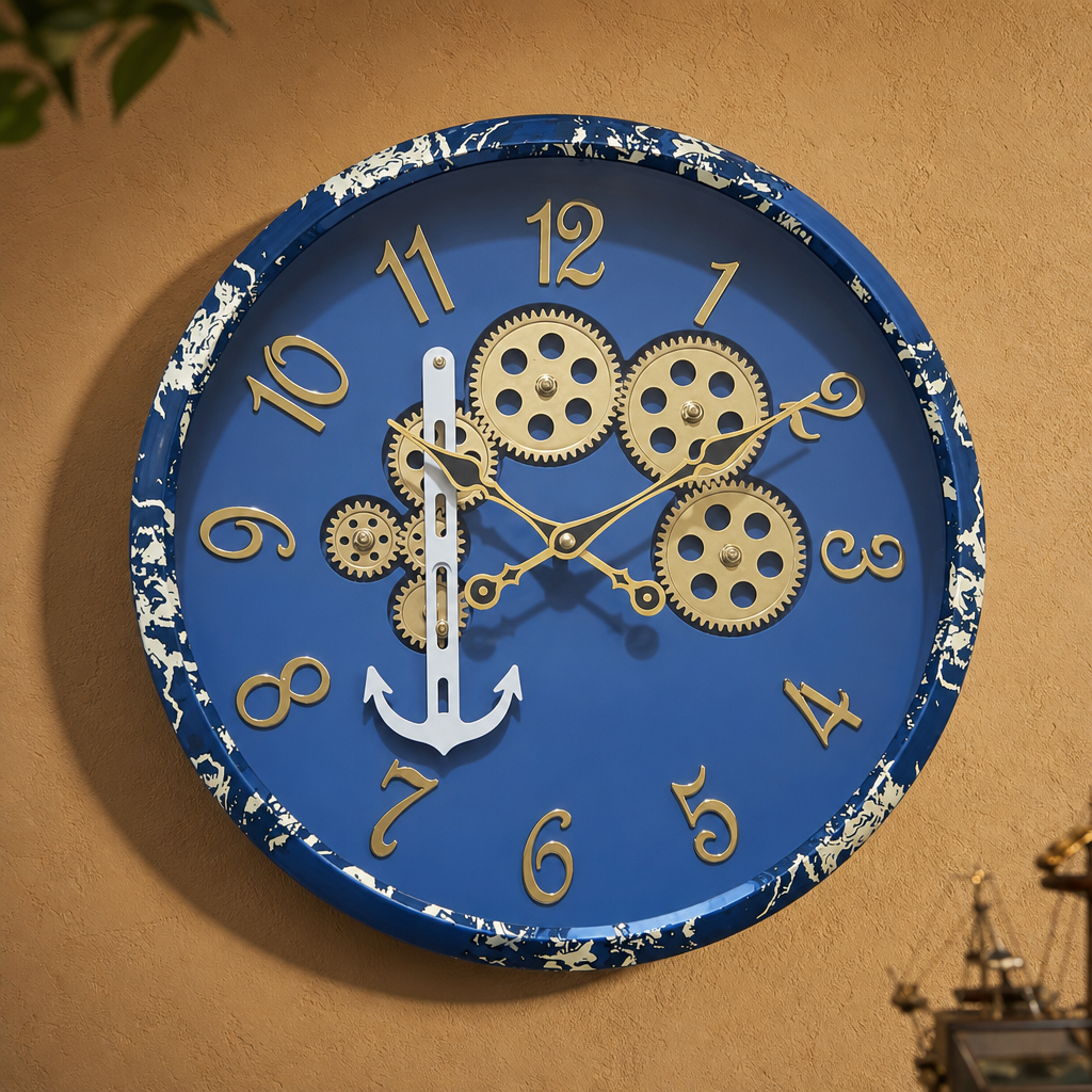 Milan h155-LightGray Decorative Gears & Anchor Wall Clock - Decor 4
