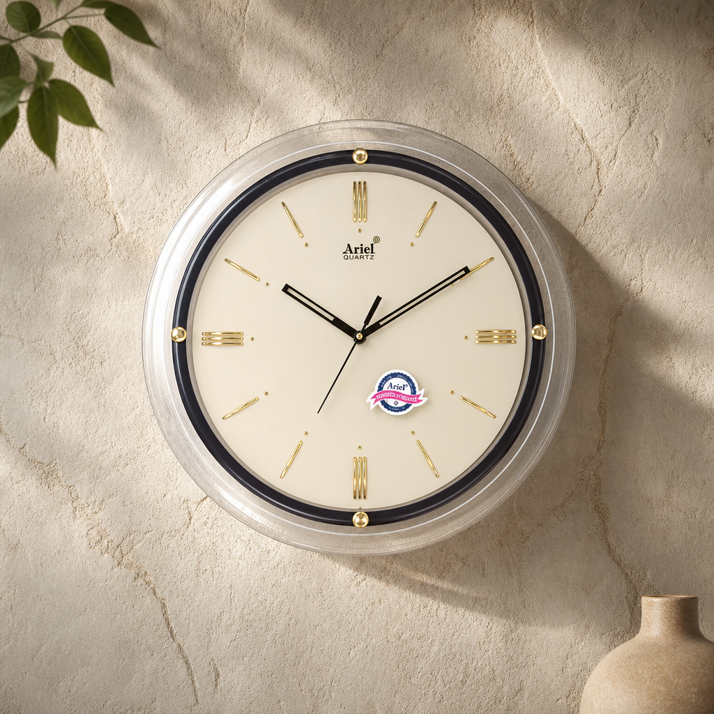Ariel 2091-WhiteandSilver Quartz Wall Clock with Clear and Black Frame - Decor 9