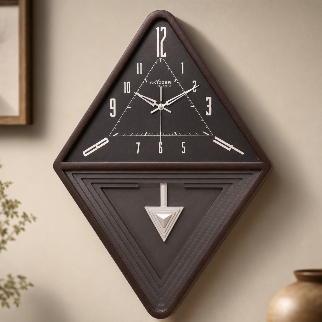 SkyZZer 1621 Modern Diamond Geometric Wall Clock - Dark Grey & White - Decor 15