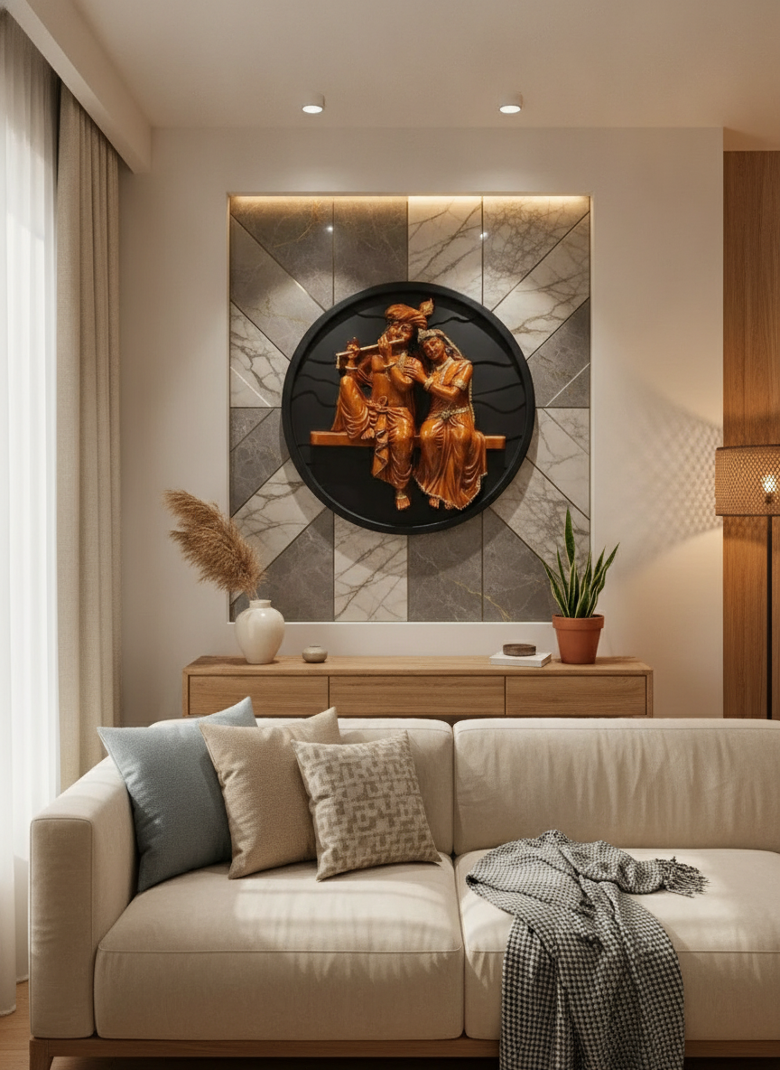 Sizzero Radha Krishna 3D Wall Art - Gold & Blue, 24 inch - Decor 15