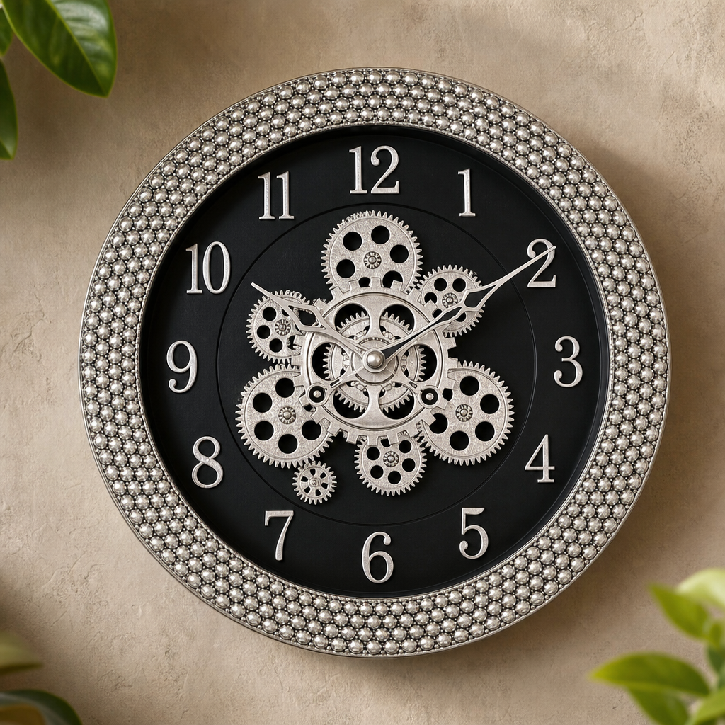Sapna 3521 Decorative Black & Silver Gear Wall Clock