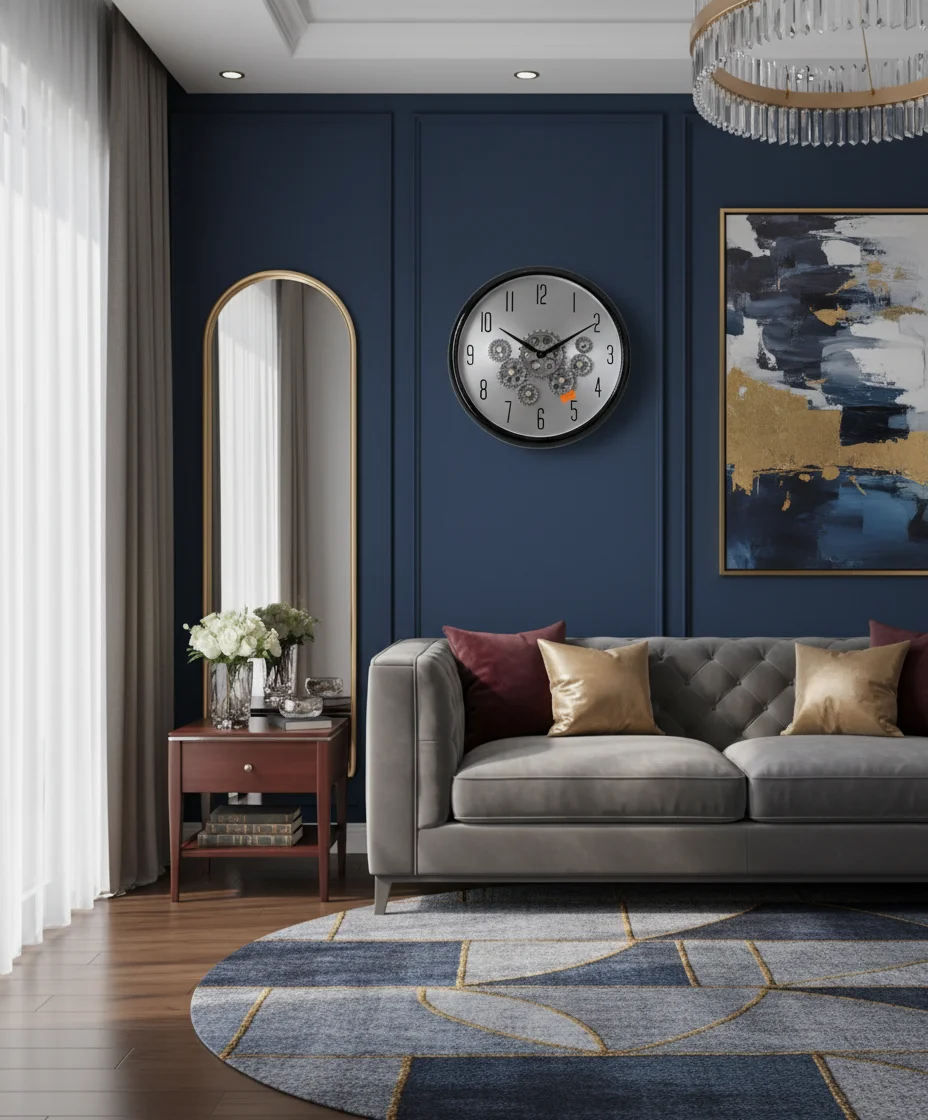 Sleek Golden wall Clock with moving gear - Decor 8