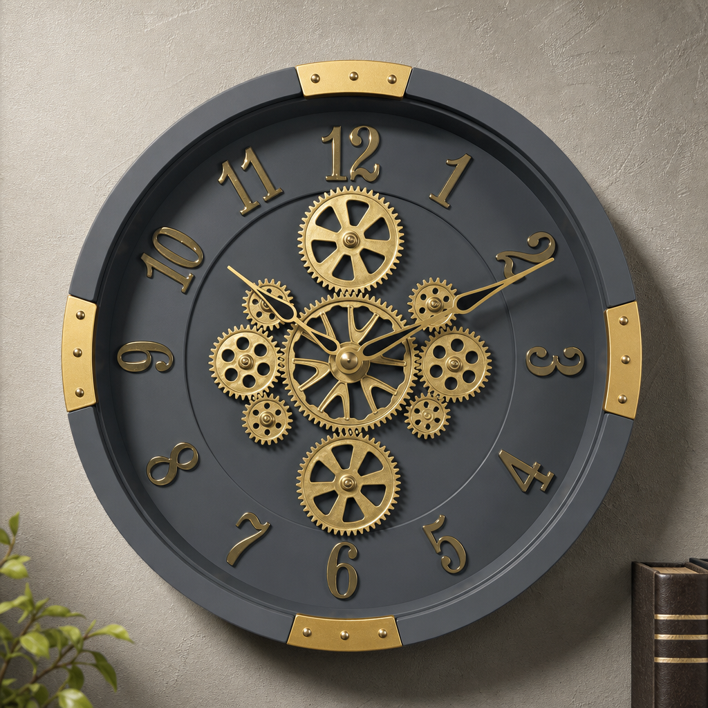Milan H99 OrangeWood Steampunk Industrial Wall Clock with Exposed Gears - Decor 5