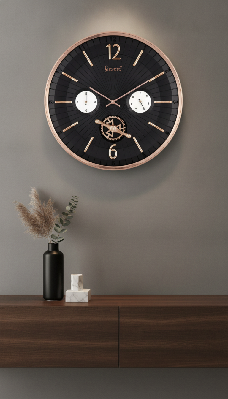 Sizzero 1617 Wall Clock - Black Dial with Rose Gold Finish lifestyle 3