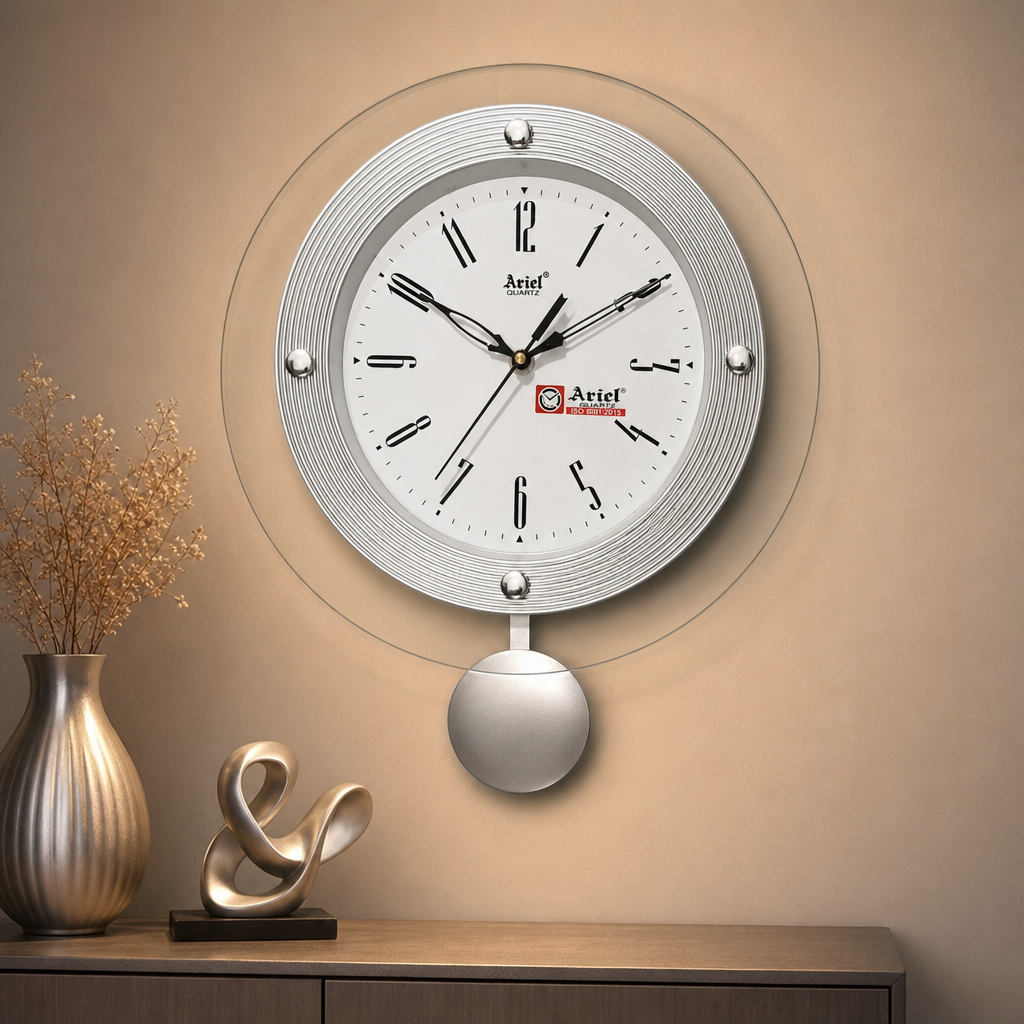 Ariel Pendulum Small Wall Clock - Black with Black Dial - Decor 5