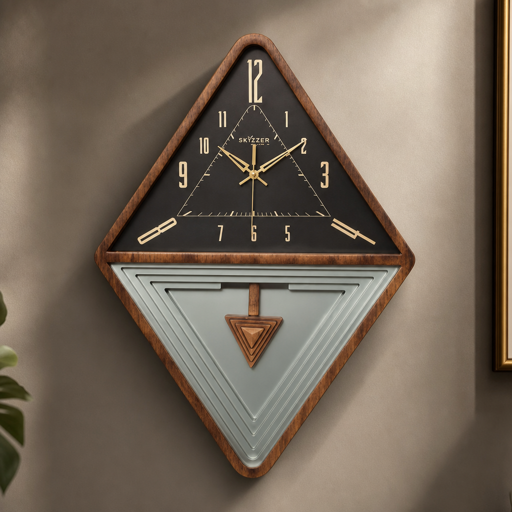 SkyZZer 1621 Modern Diamond Geometric Wall Clock - Dark Grey & White - Decor 6
