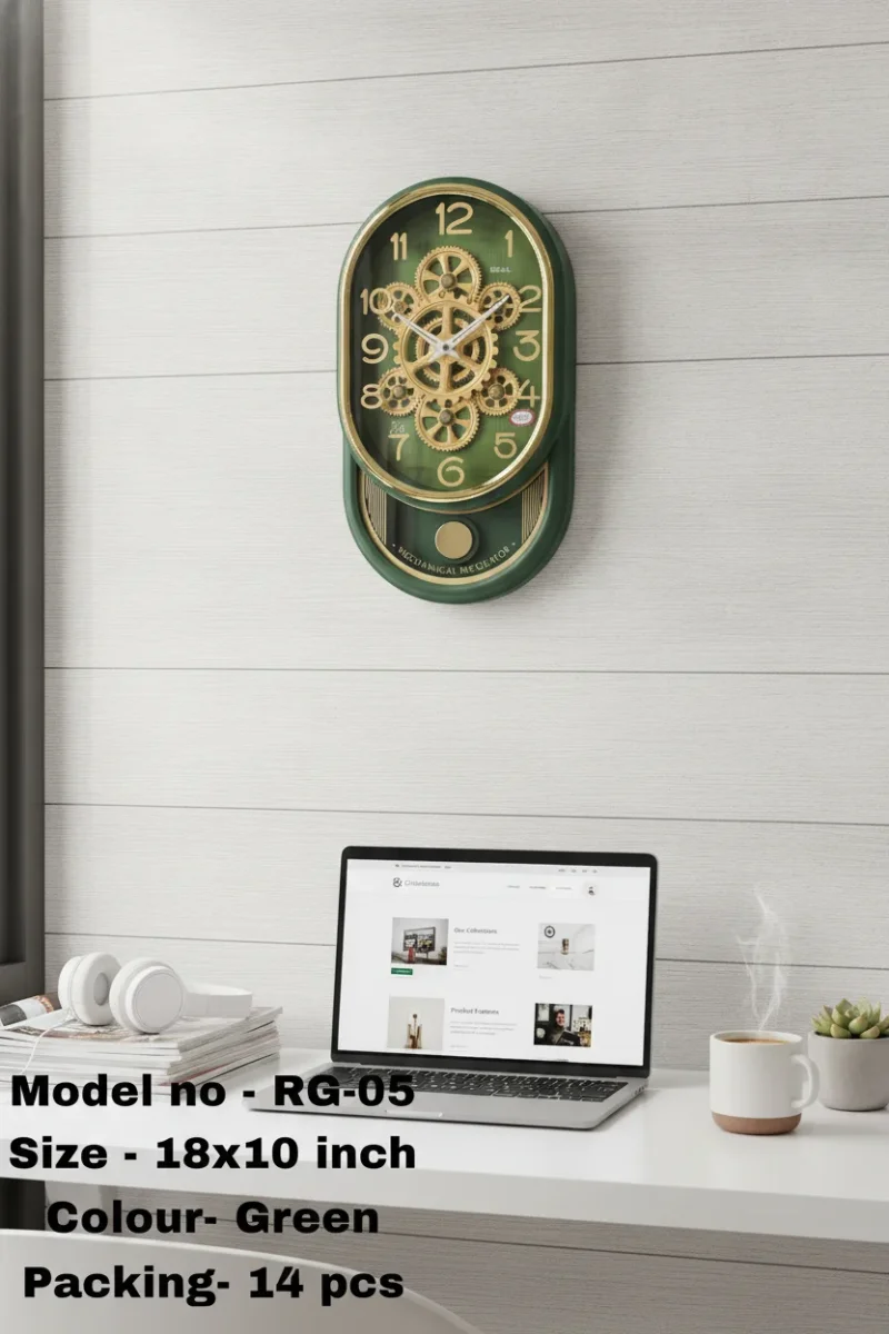 Real RG05 Bronze Golden Exposed Gear Analog Wall Clock with Pendulum on wall color
