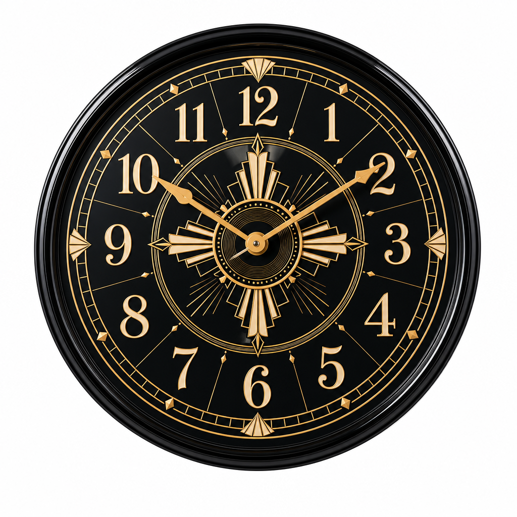 The Clock Factory 031 Tribal Art Deco Black & Gold Wall Clock
