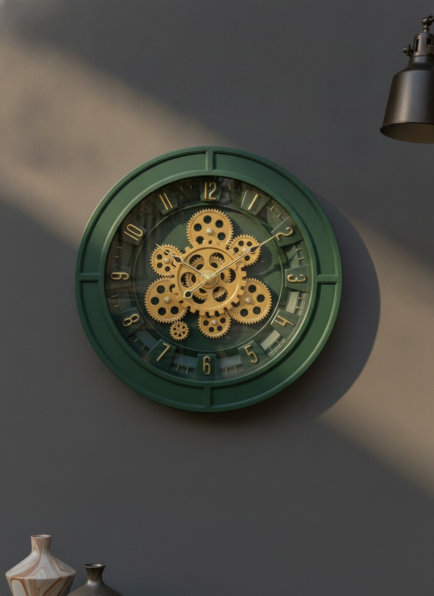 Elegant Gear 10 Honeywood & Gold Accents Decorative Wall Clock - Decor 9