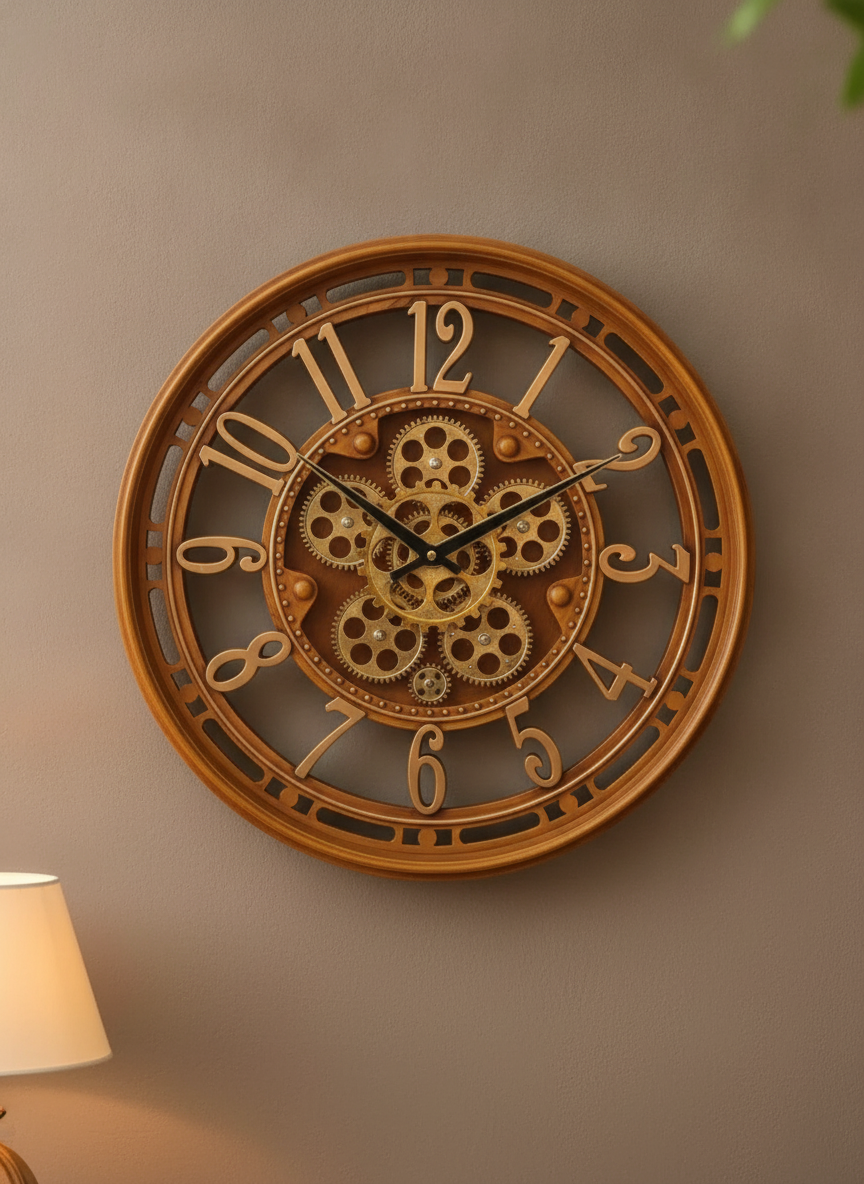 Slogan SQ 07 Large Rustic Gold Steampunk Gear Wall Clock