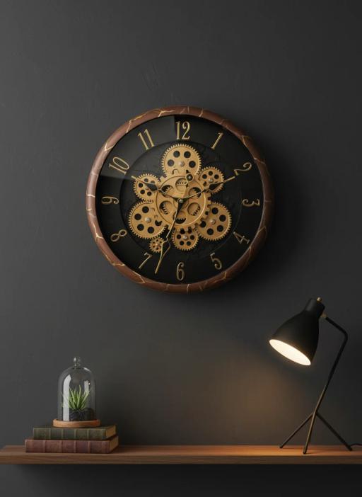 Sapna 3421 Gear Wall Clock - Brown & Gold - Sapna 3421 - Premium Wall Clock 14 inch