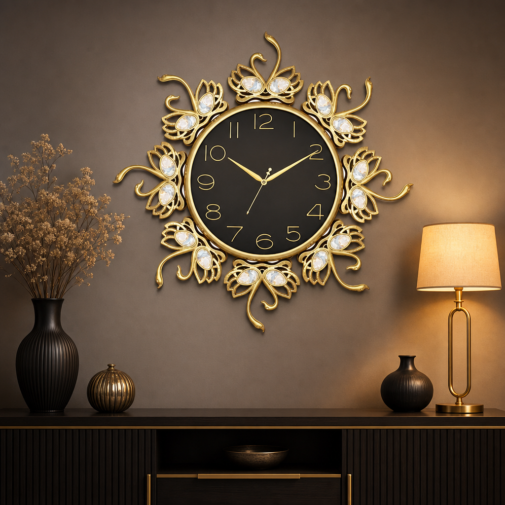 Valex 171 Ornate Gold Swan Wall Clock with Black Dial - Decor 1