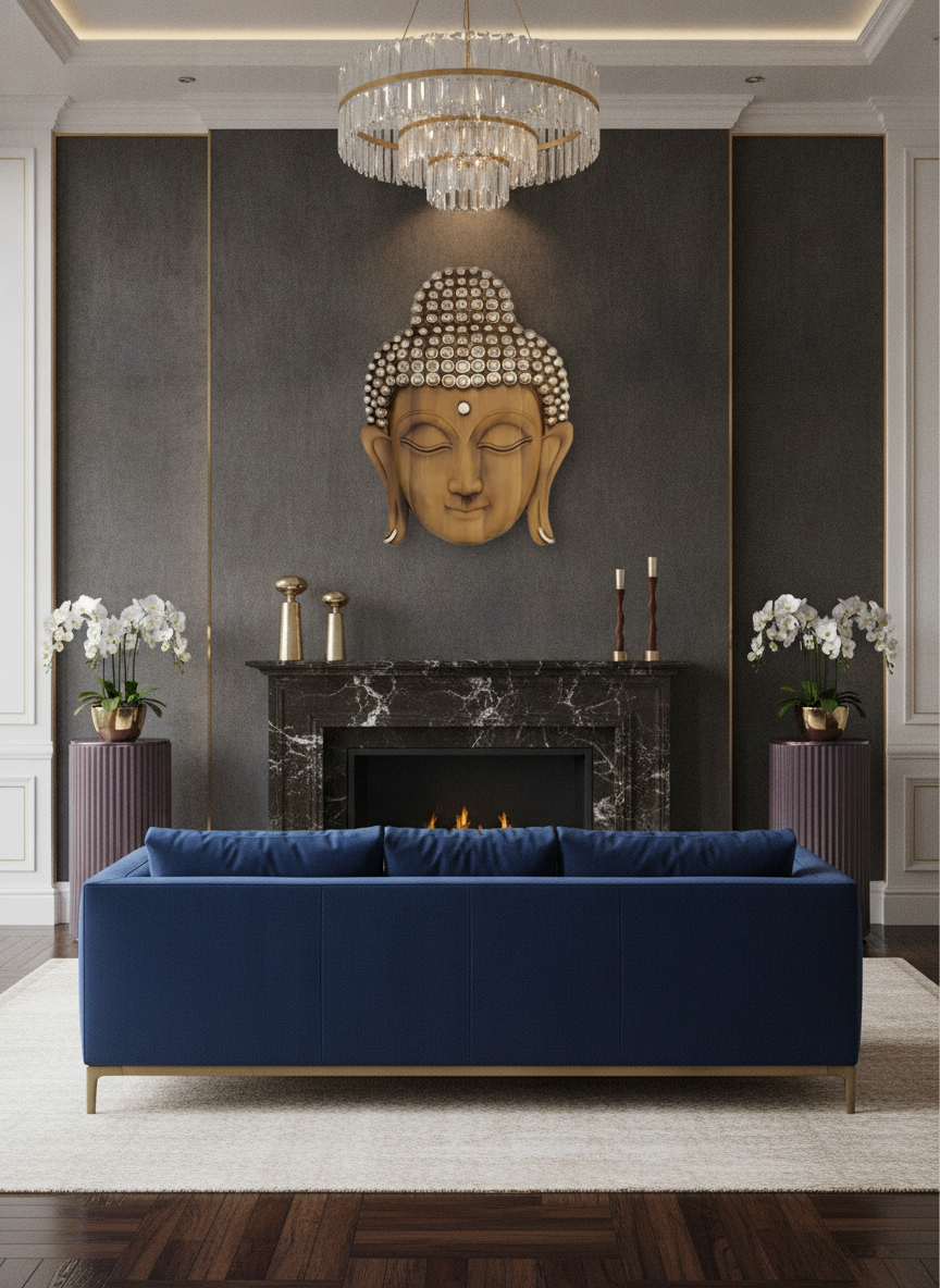 Theo Buddha Face Wall Art - Light Wood & Silver lifestyle 3