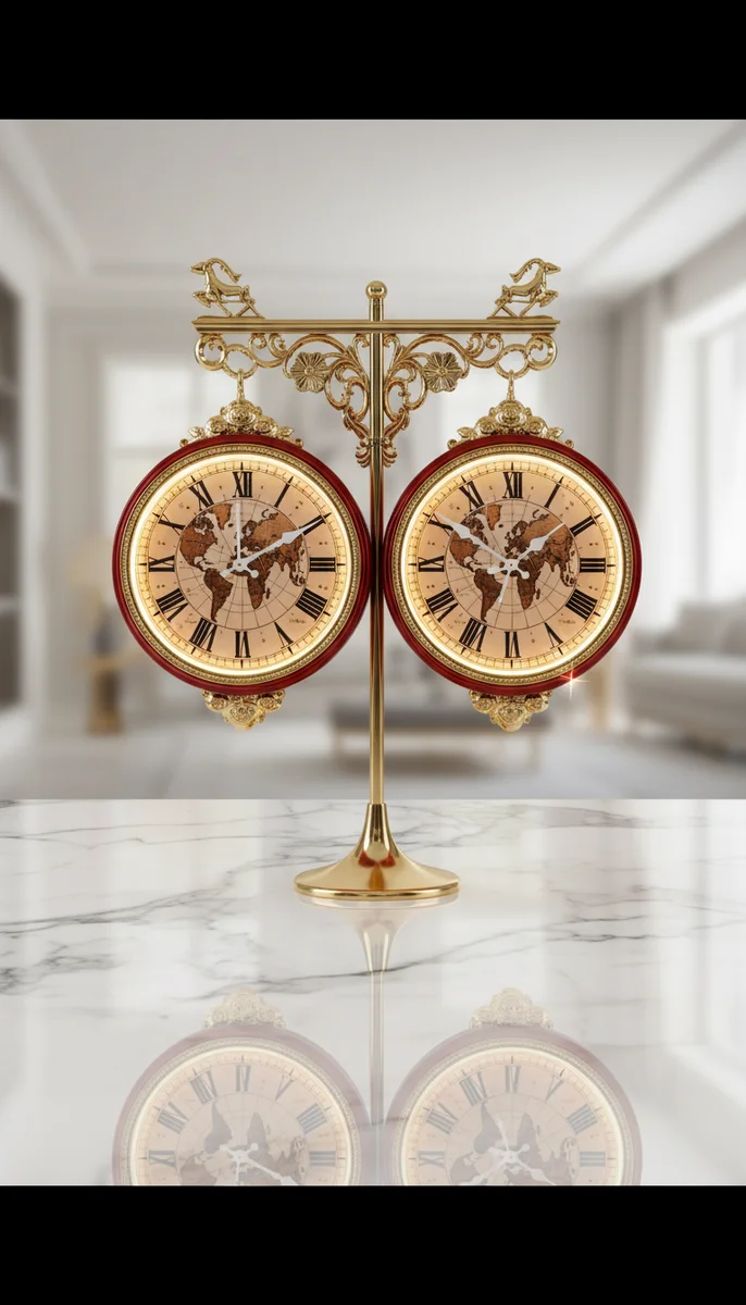 Global Traveler Wall Clock - Gold & Red