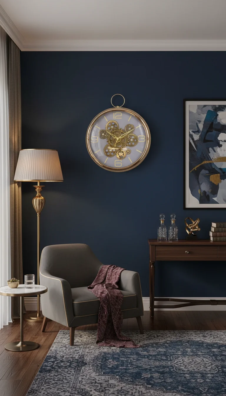 Sleek Golden Wall clock with moving gear - The clock Factory - Wall Clock 16 inch - Wall Clock, Steampunk, Gear Clock - Image 4