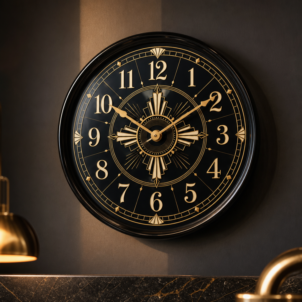 The Clock Factory 031 Tribal Art Deco Black & Gold Wall Clock