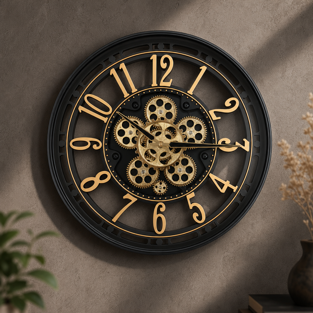 Slogan SQ 07-BLACK Industrial Gear Skeleton Wall Clock - Decor 2