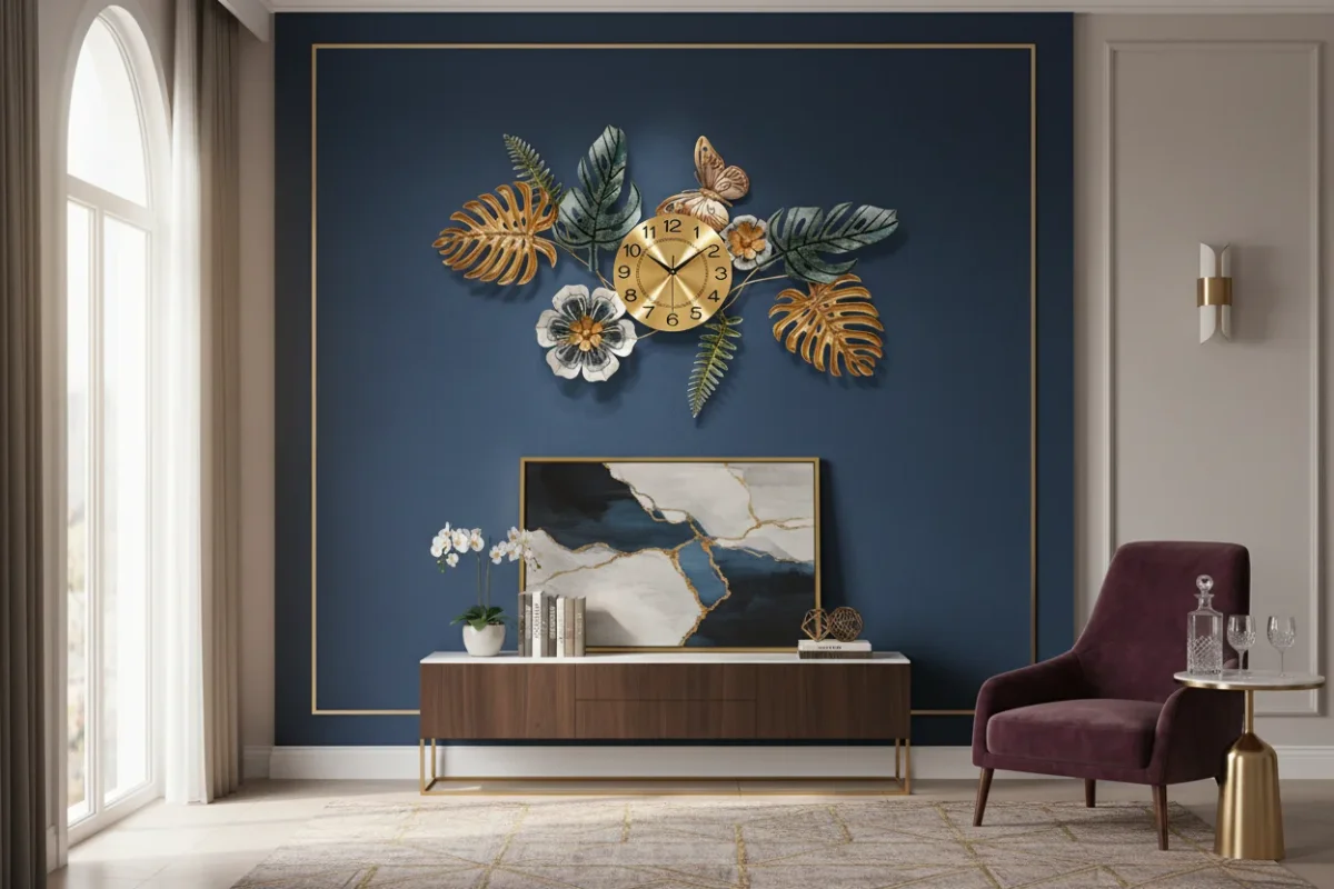 Tropical Gold Leaf & Butterfly Wall Art Clock - The clock Factory - Wall Clock 42 inch - Wall Clock, Decorative Clock, Gold Metallic - Image 4