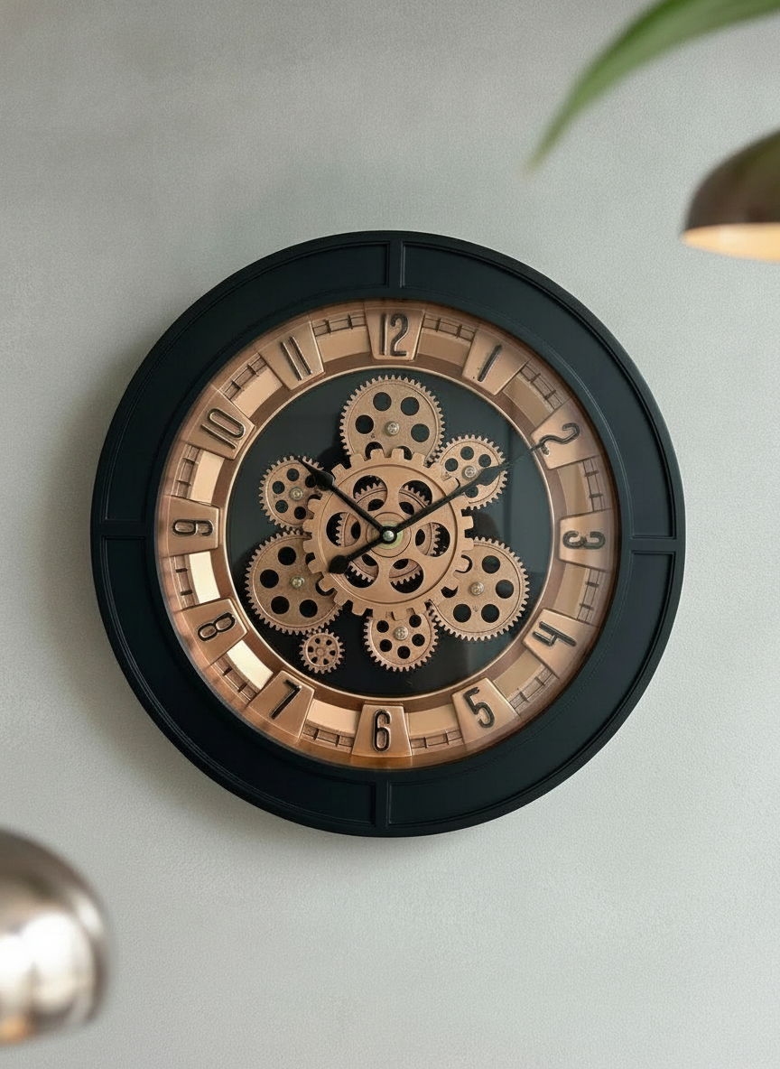 Elegant Gear 10 Honeywood & Gold Accents Decorative Wall Clock - Decor 12
