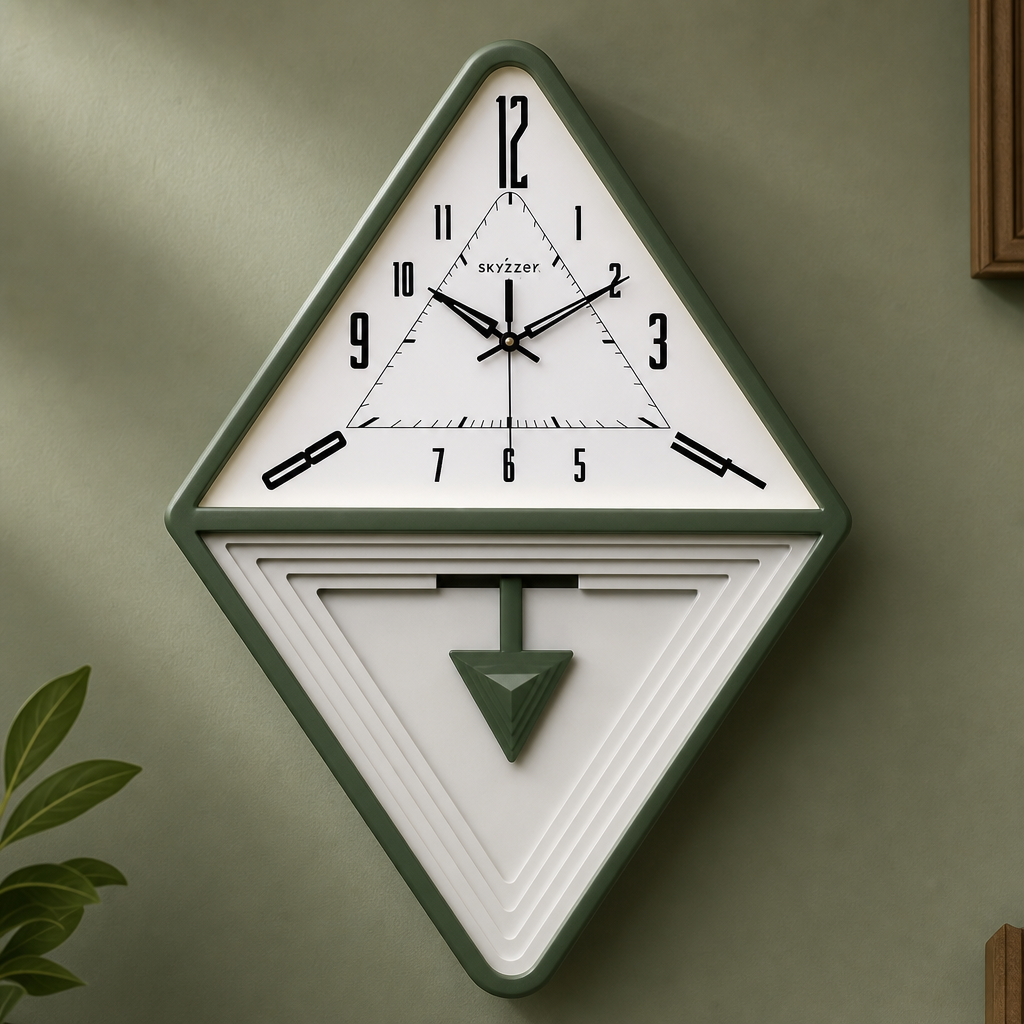 SkyZZer 1621 Modern Diamond Geometric Wall Clock - Dark Grey & White - Decor 8
