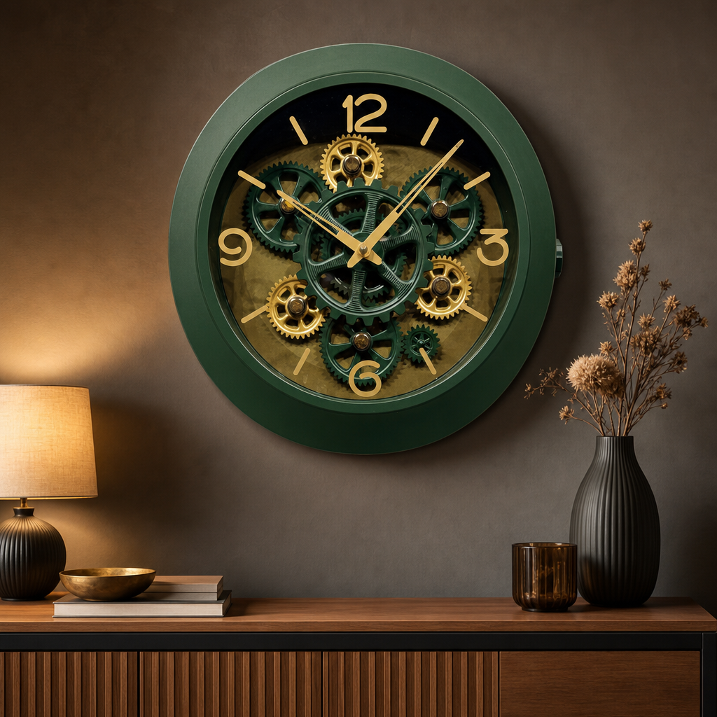 Real RG-06 Black Wall Clock with Exposed Gold Gears - Decor 6