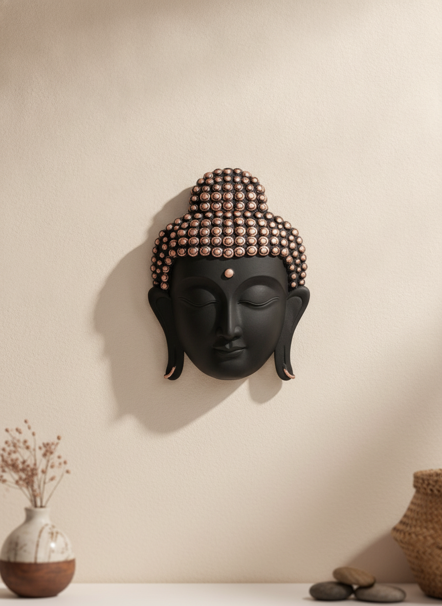 Theo Buddha Face Wall Art - Light Wood & Silver lifestyle 4