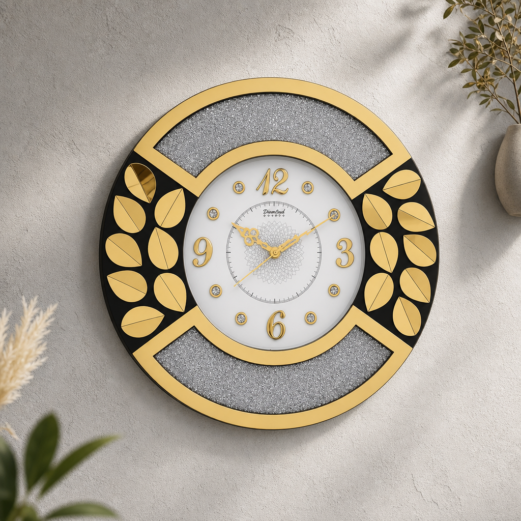 Diamond 2112 Gold & Silver Glitter Wall Clock with Leaf Accents lifestyle 3