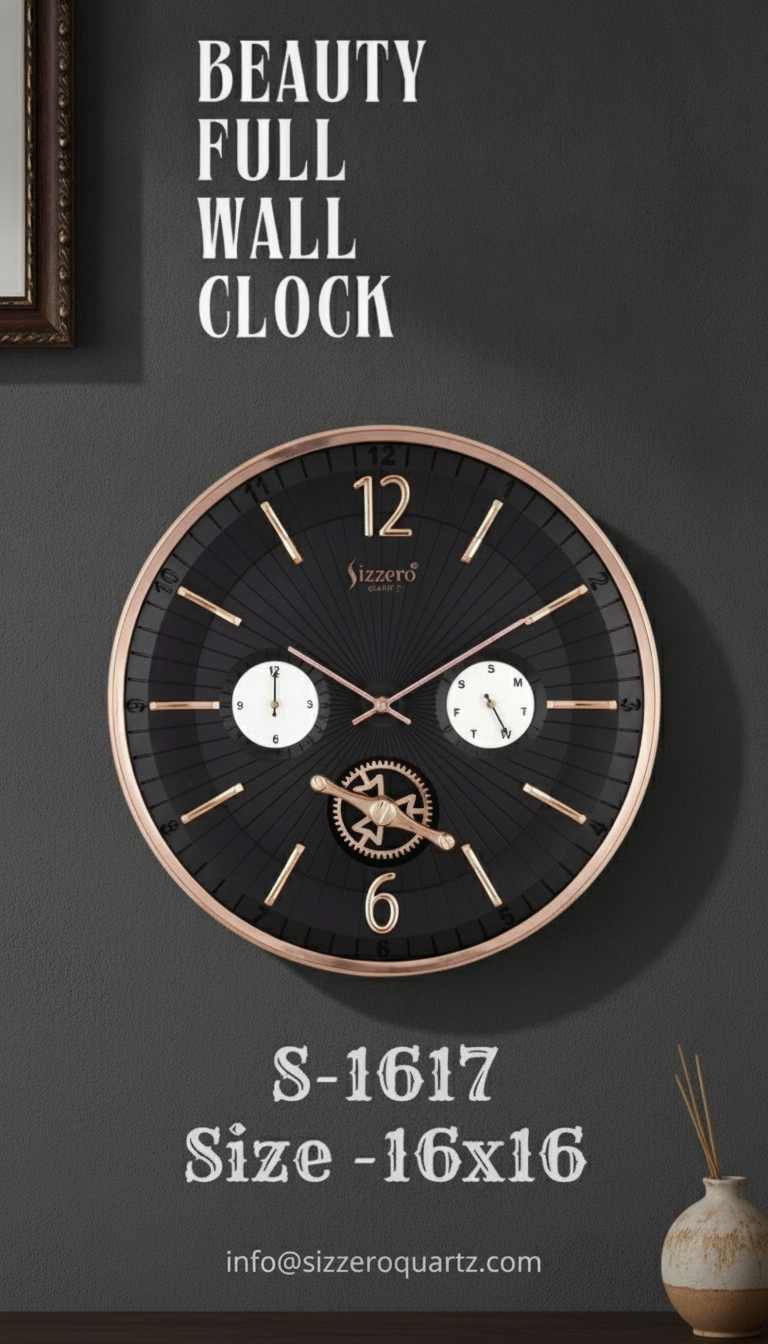 Sizzero 1617 Wall Clock - Black Dial with Rose Gold Finish lifestyle 2