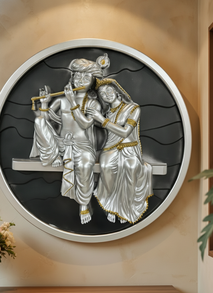 Sizzero Radha Krishna 3D Wall Art - Gold & Blue, 24 inch - Decor 11